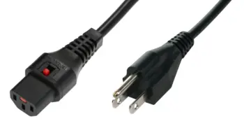 IEC Lock - Cordon secteur 2P+T US vers C13 - diam 18 - 2m - Noir