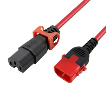 IEC Lock - Rallonge secteur C14/C15 - 1m Rouge