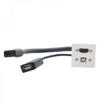 Plastron 45X45 HDMI 2.0 60° F/F 0.3m + USB2.0 B->A F/F amplifié 0.2m