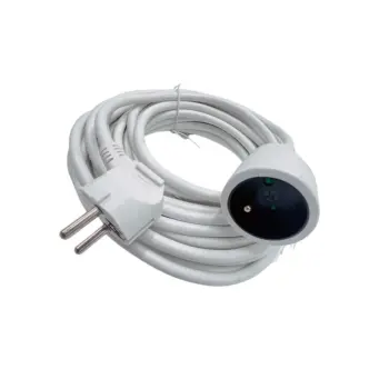 Rallonge secteur 2P+T Mâle/Femelle - Coudé/Droit - Blanc - 10m