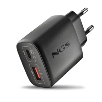 NGS - Chargeur mural noir rapide GaN 45W USB-C + USB-A - ERA45WBLACK