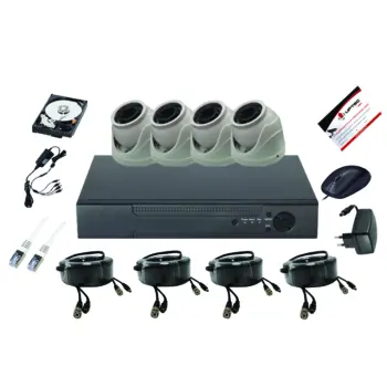 UPTEC VIEW - Pack5en1 DVR4CH HDD1T câbles alims 4 minidômes 5MP EOL