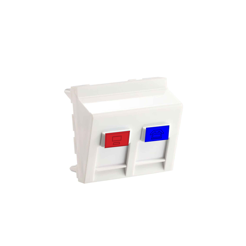 HSD - Plastron incliné 45x45 RJ45 45° 2 ports avec volet - blanc