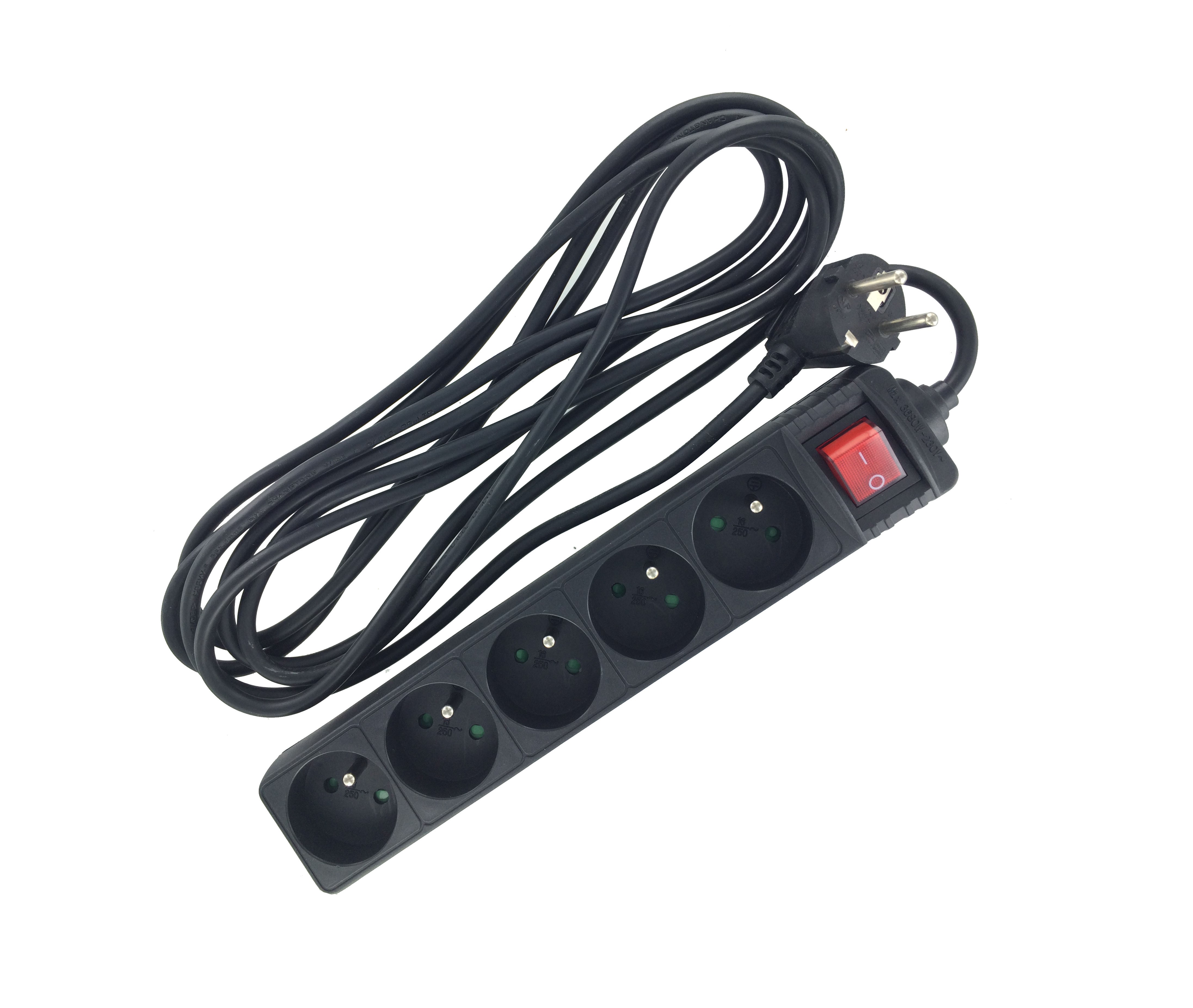 UPTEC - Multiprise 2P+T 5 prises avec interrupteur - 1.5m - Noir