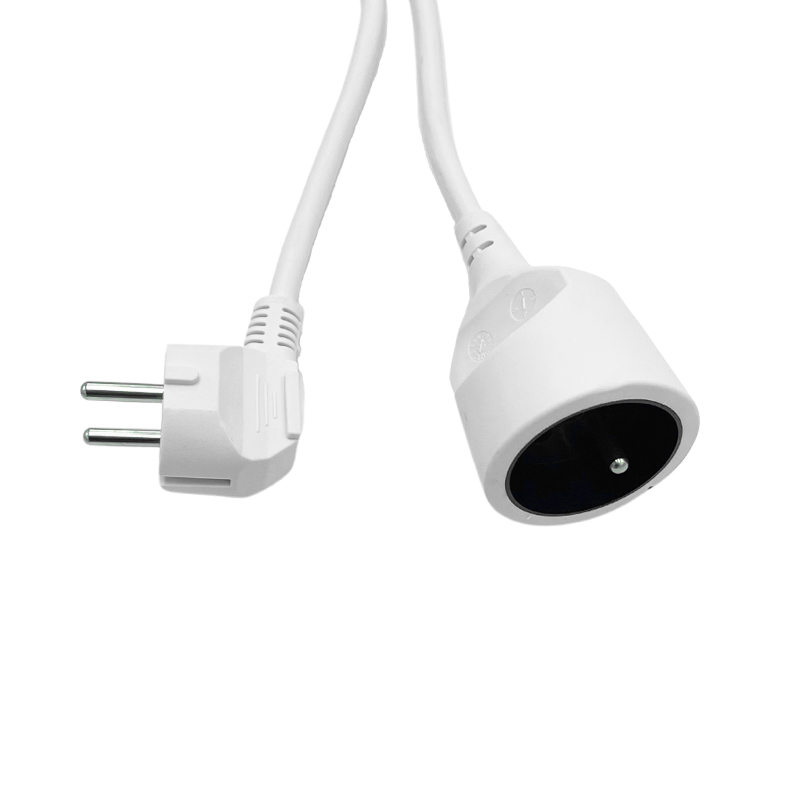 Rallonge secteur 2P+T Mâle/Femelle - Coudé/Droit - Blanc - 5m