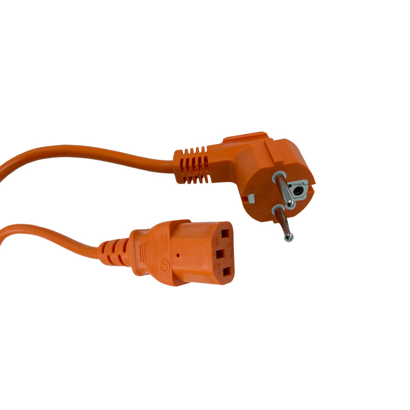 Cordon secteur 2P+T coudé / C13 droit - 1m - Orange - NPR