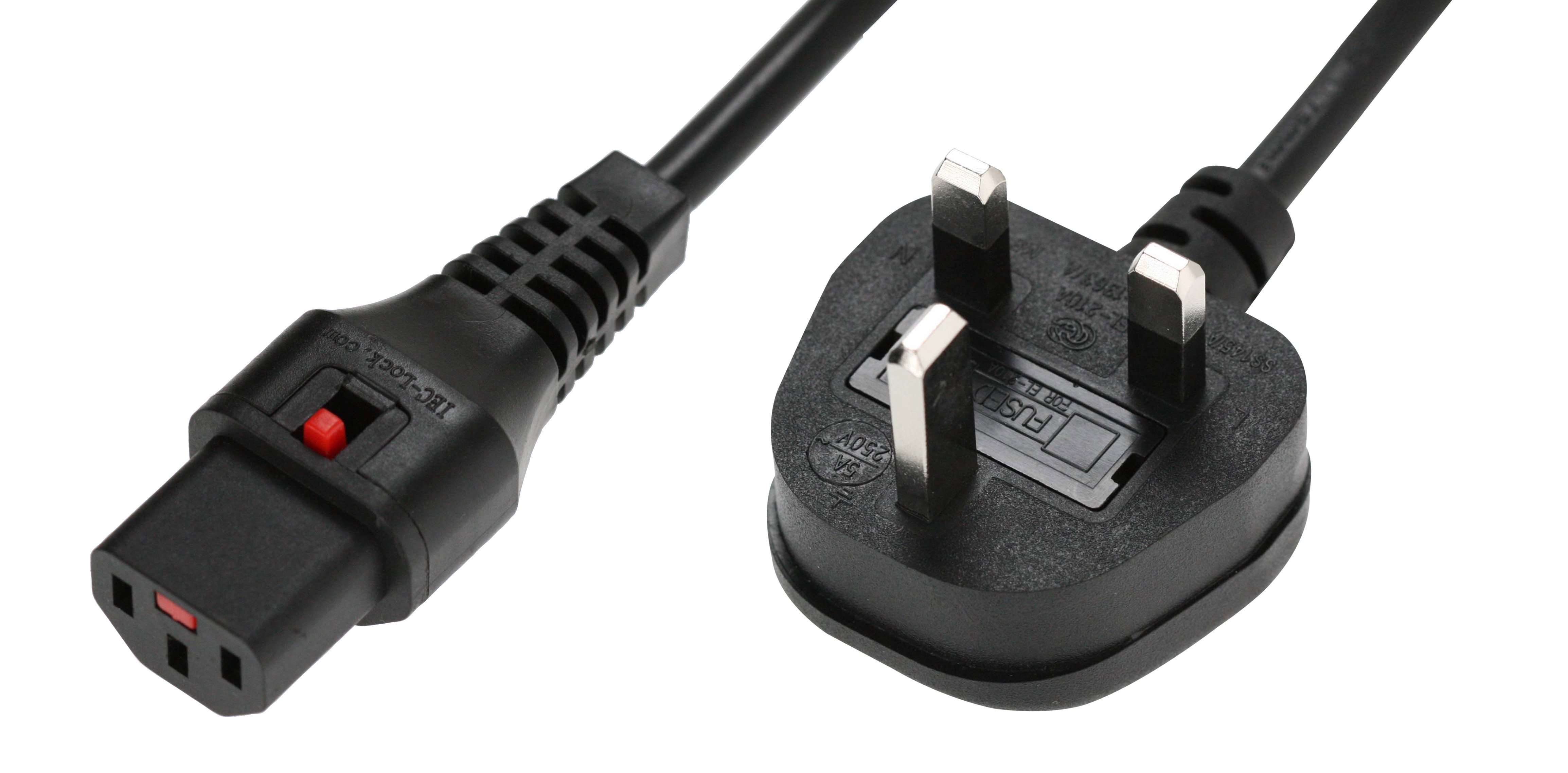 IEC Lock - Cordon secteur 2P+T UK / C13 - 3m Noir - NPR
