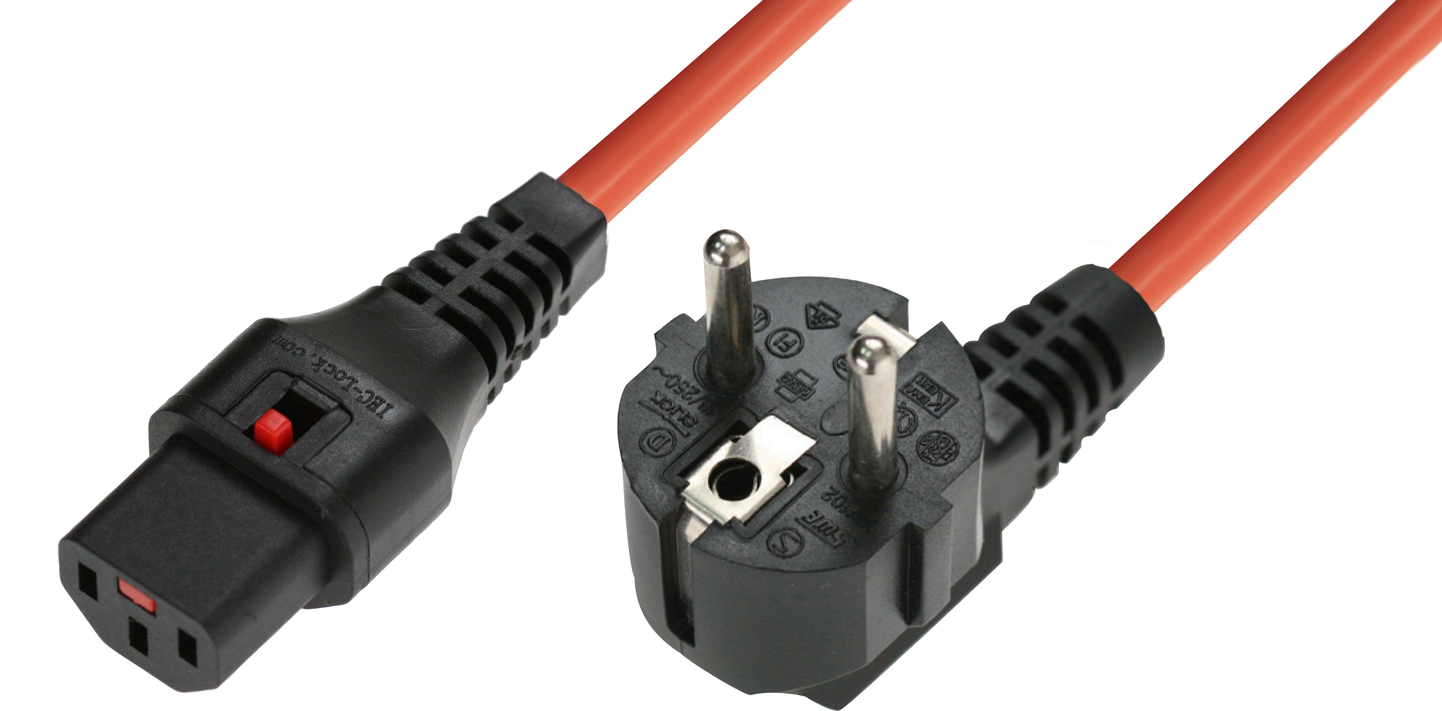 IEC Lock - Cordon secteur 2P+T FR / C13 - 3m Orange