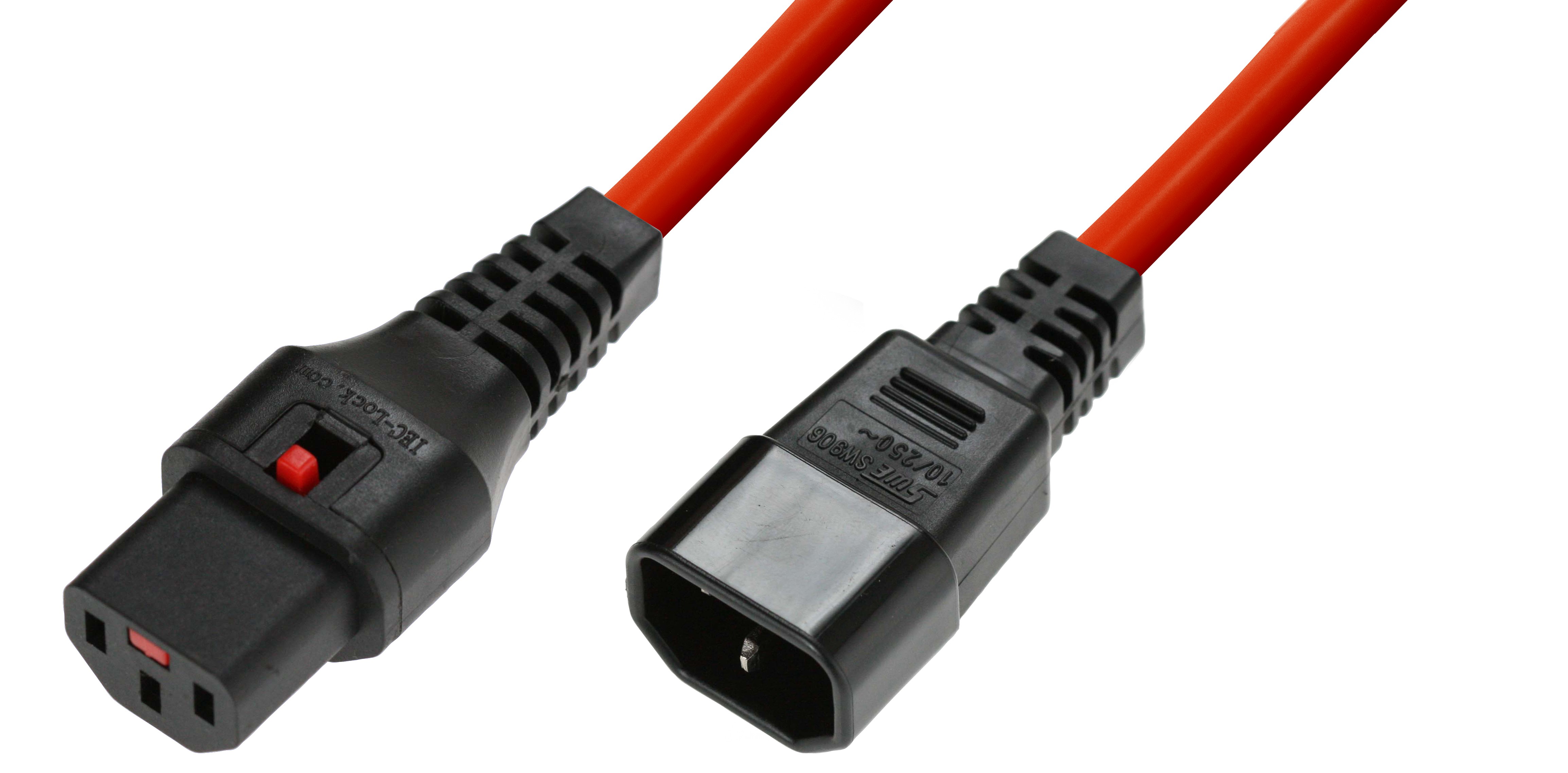 IEC Lock - Rallonge secteur C13/C14 - 0.5m Rouge - NPR