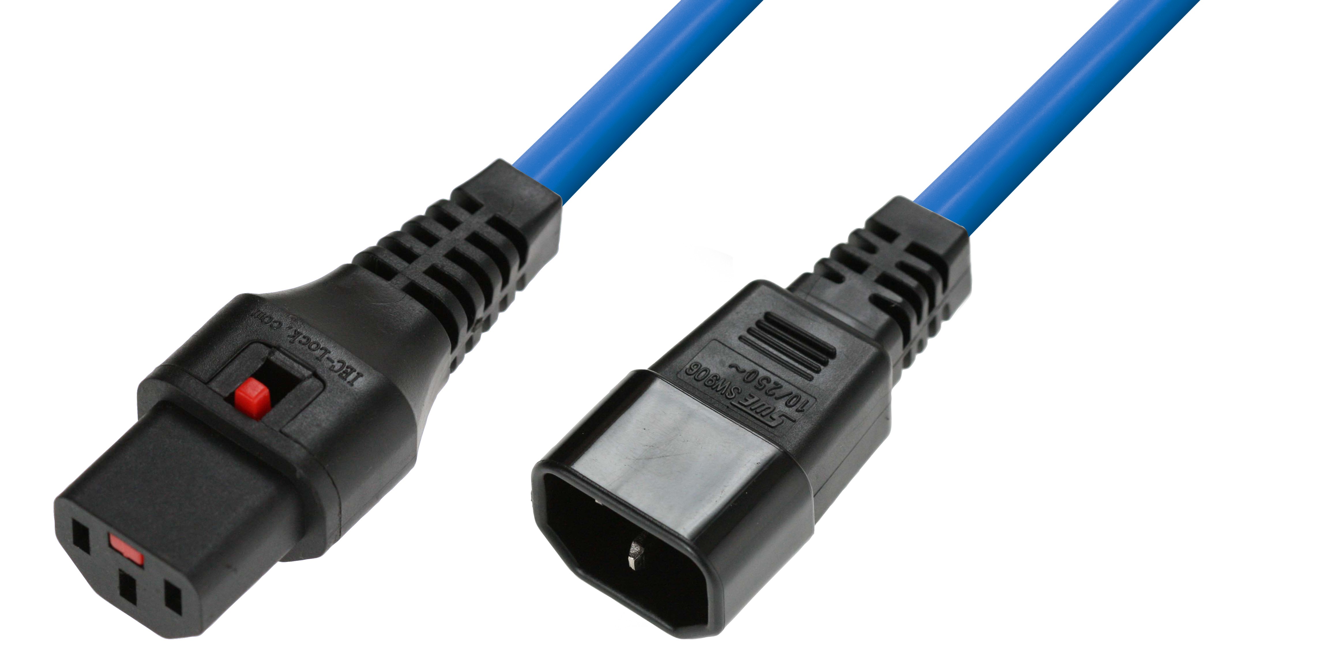 IEC Lock - Rallonge secteur C13/C14 - 1m Bleu
