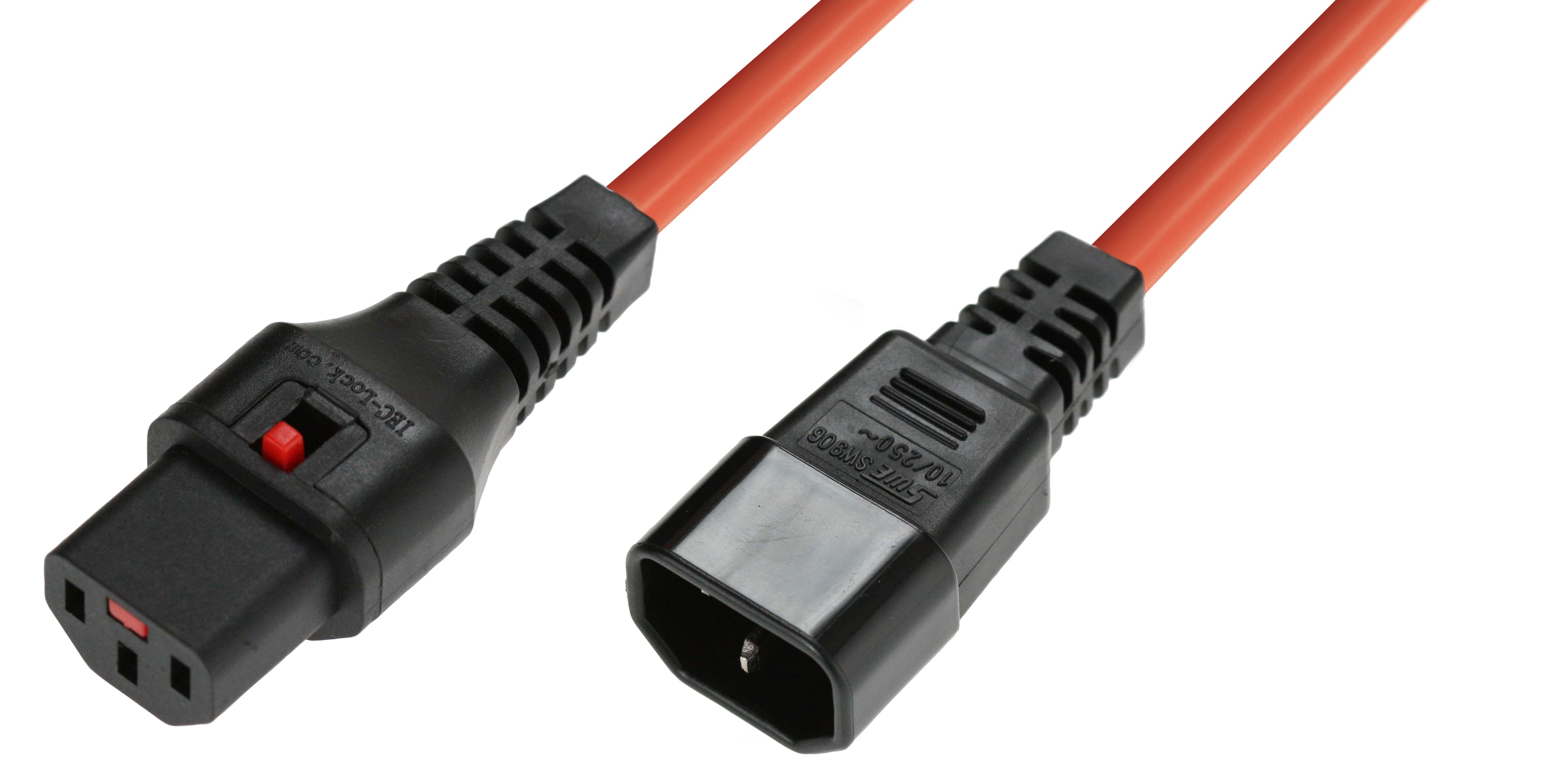IEC Lock - Rallonge secteur C13/C14 - 2m Orange