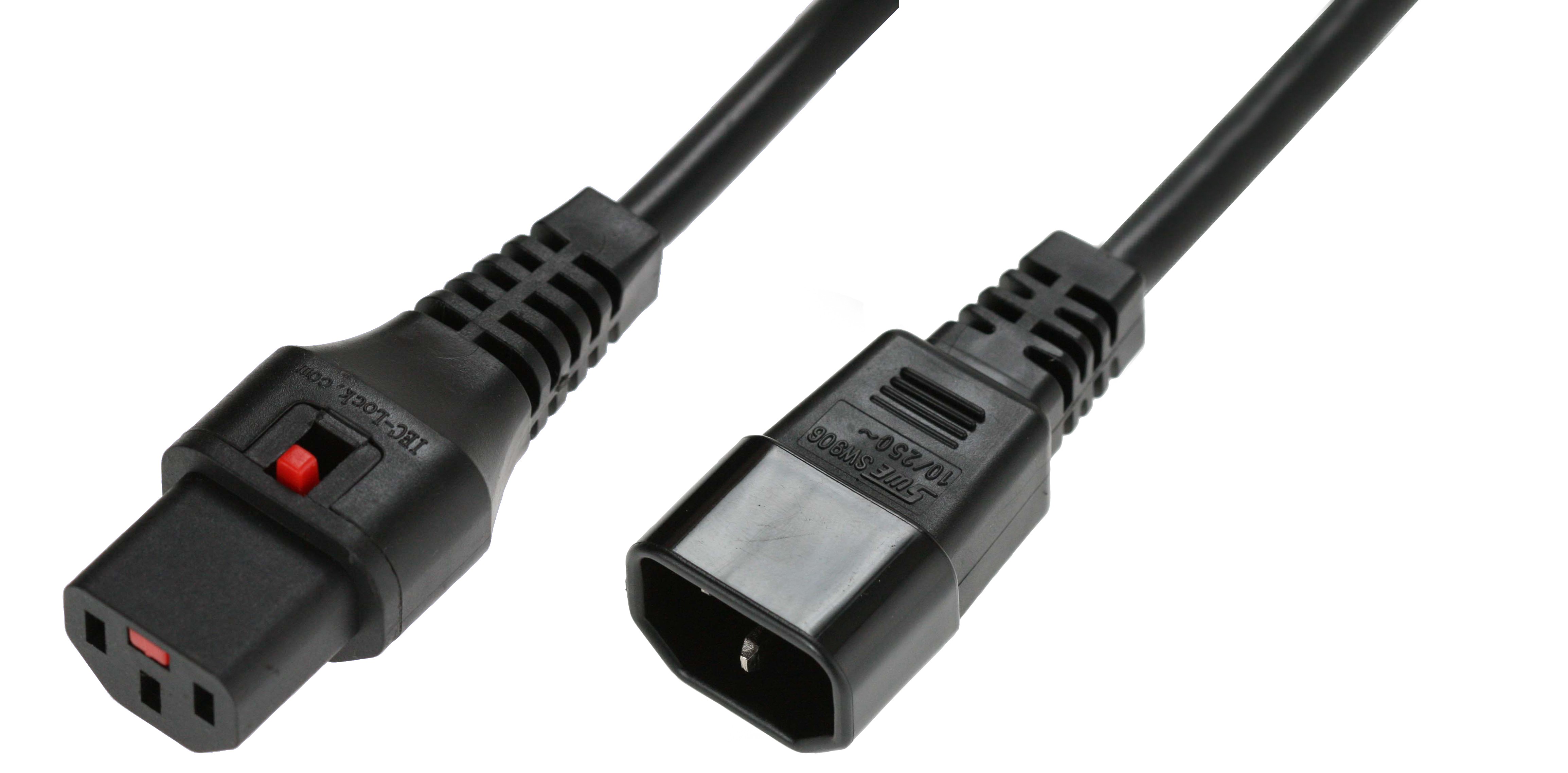 IEC Lock - Rallonge secteur C13/C14 - 3m Noir