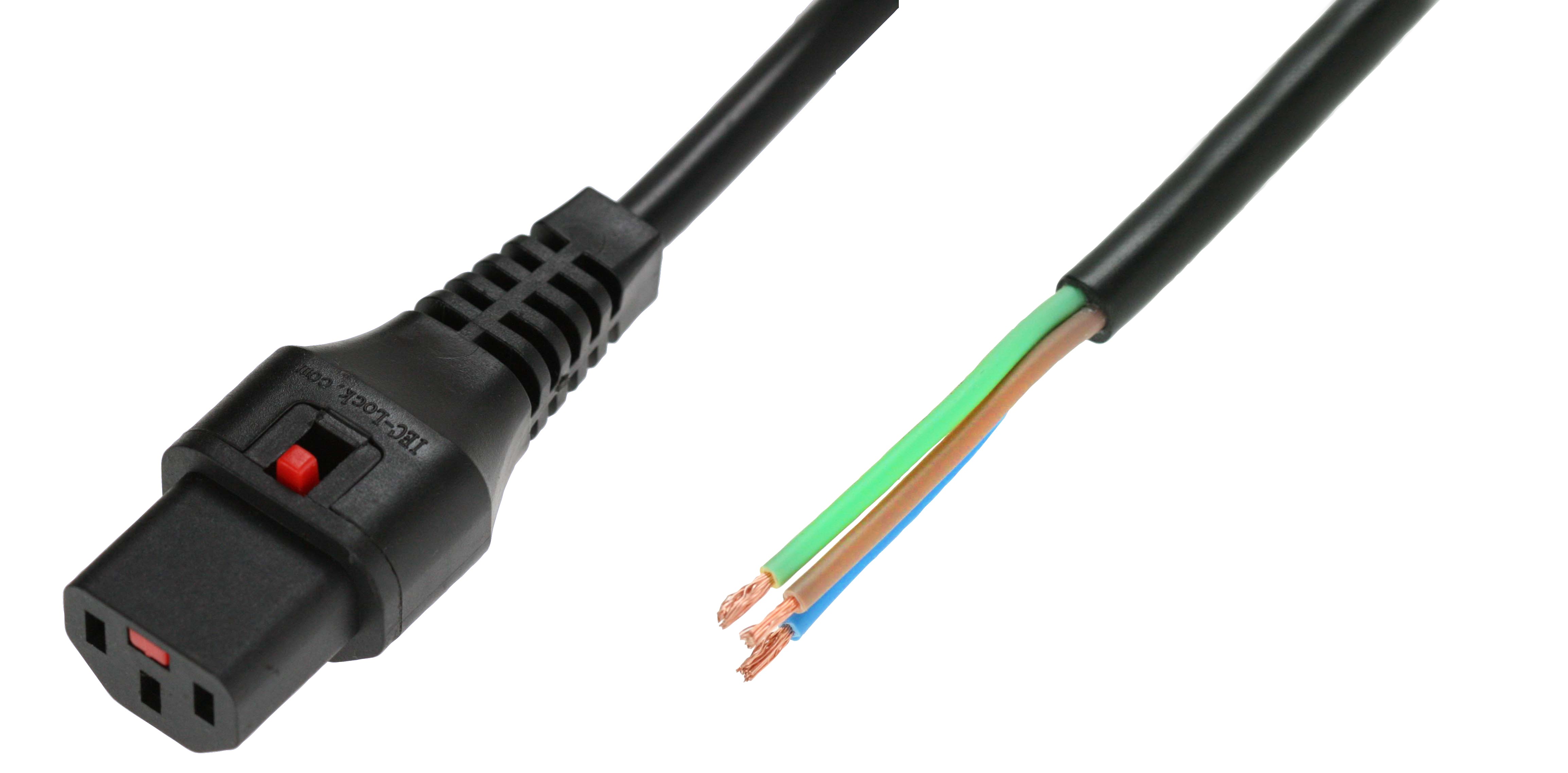 IEC Lock - Cordon secteur dénudé US vers C13 - 2m - Noir