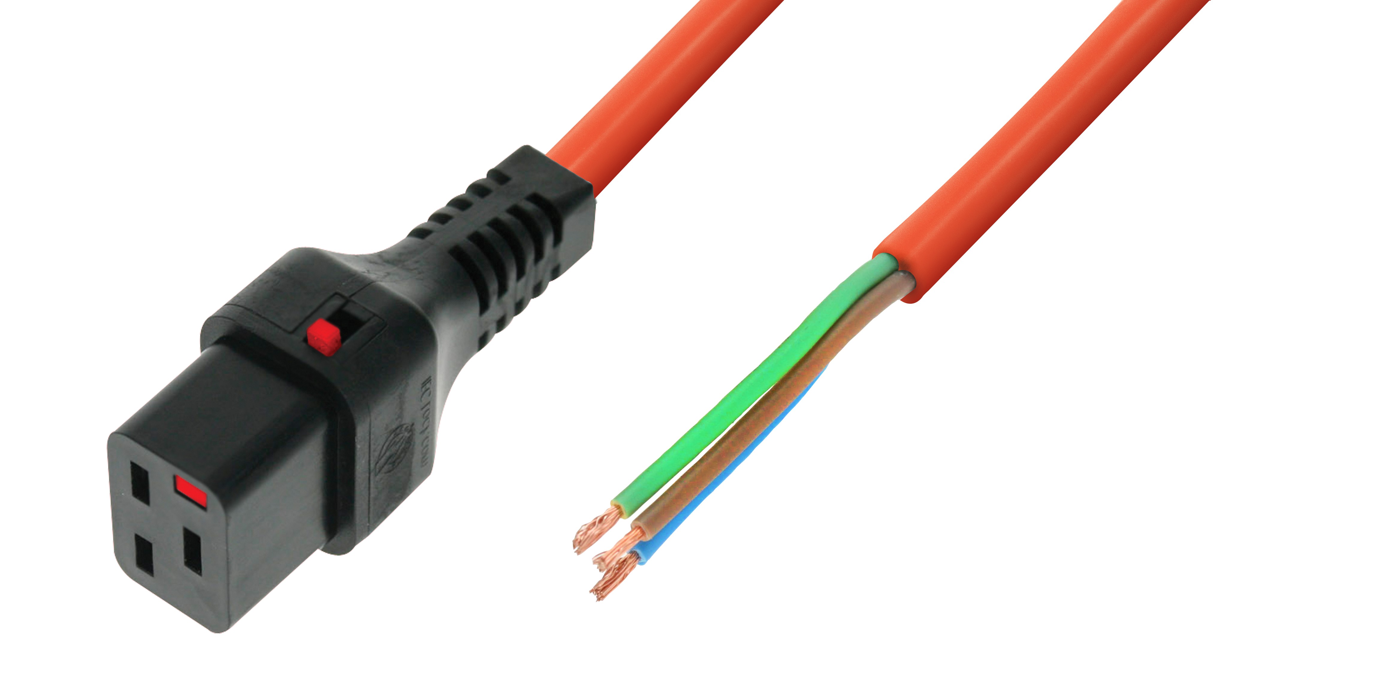IEC Lock - Cordon secteur C19 / Dénudé - 3m Orange - NPR