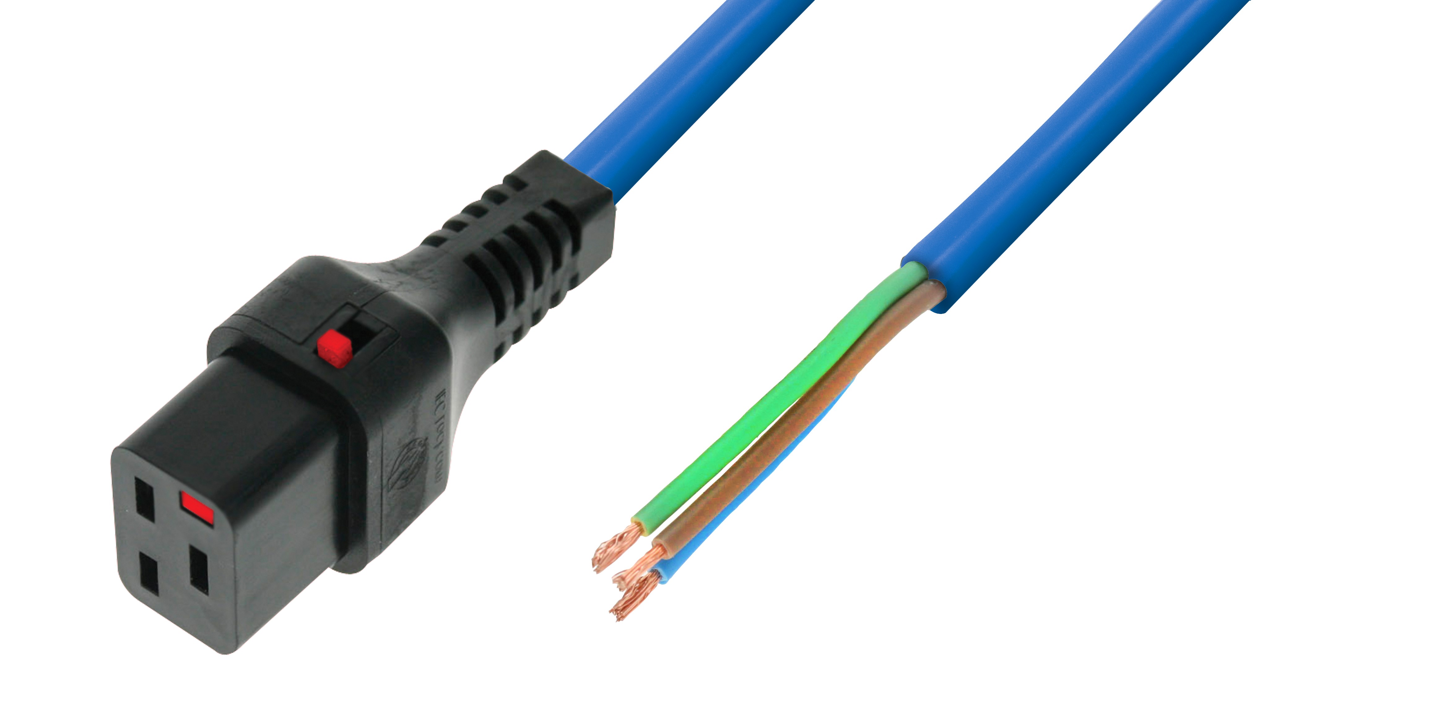 IEC Lock - Cordon secteur C19 / Dénudé - 3m Bleu