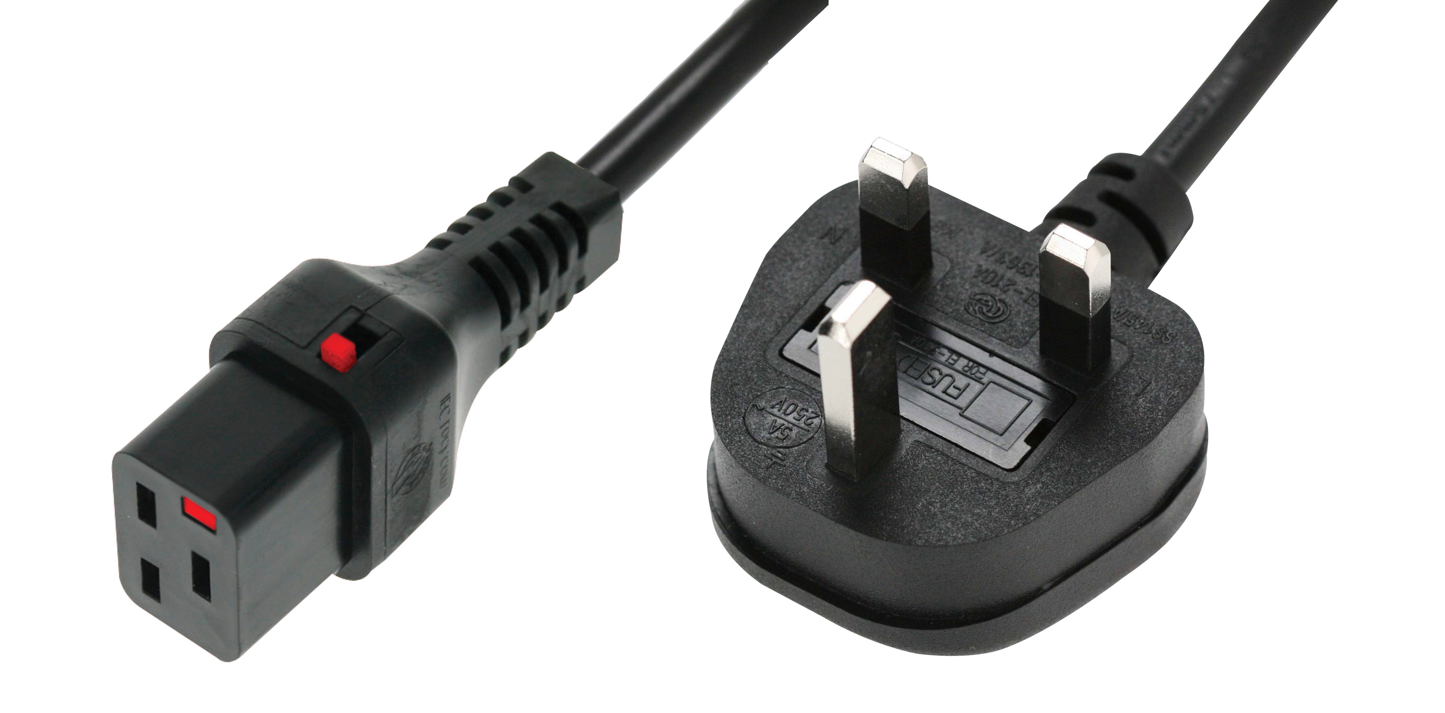 IEC Lock - Cordon secteur 2P+T UK / C19 - 2m Noir