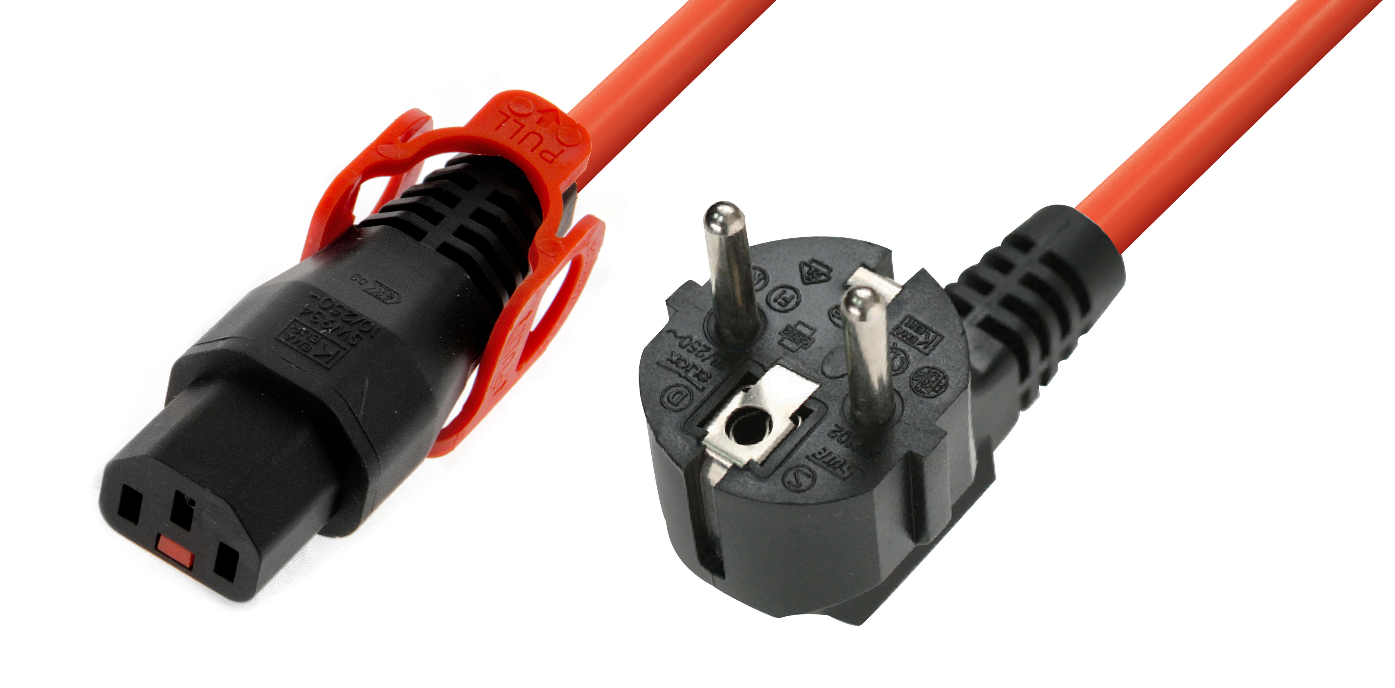 IEC Lock - Cordon secteur 2P+T FR / C13 avec cage - 2m Orange