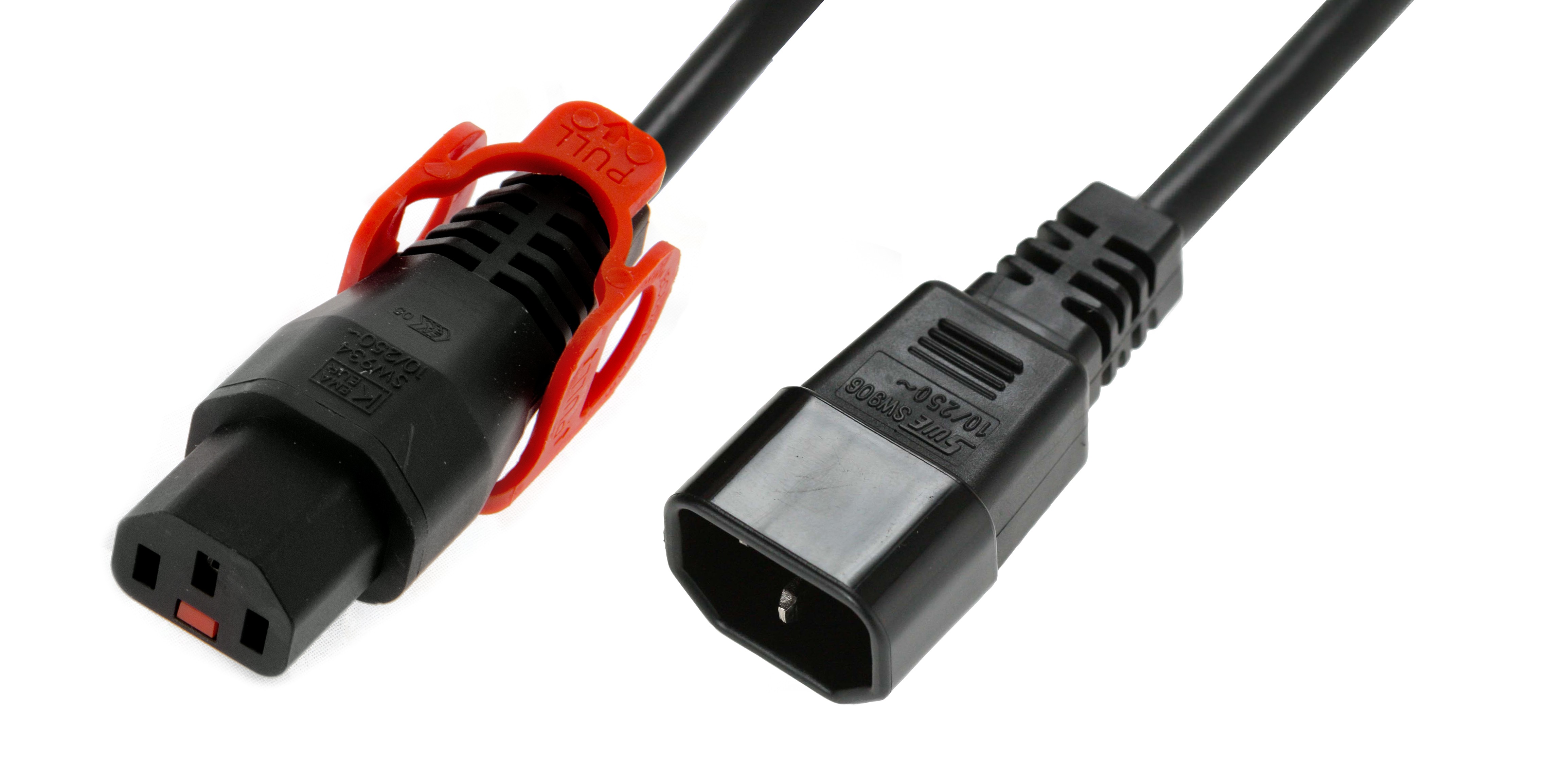 IEC Lock - Rallonge secteur C13/C14 avec cage sur C13 - 3m Noir