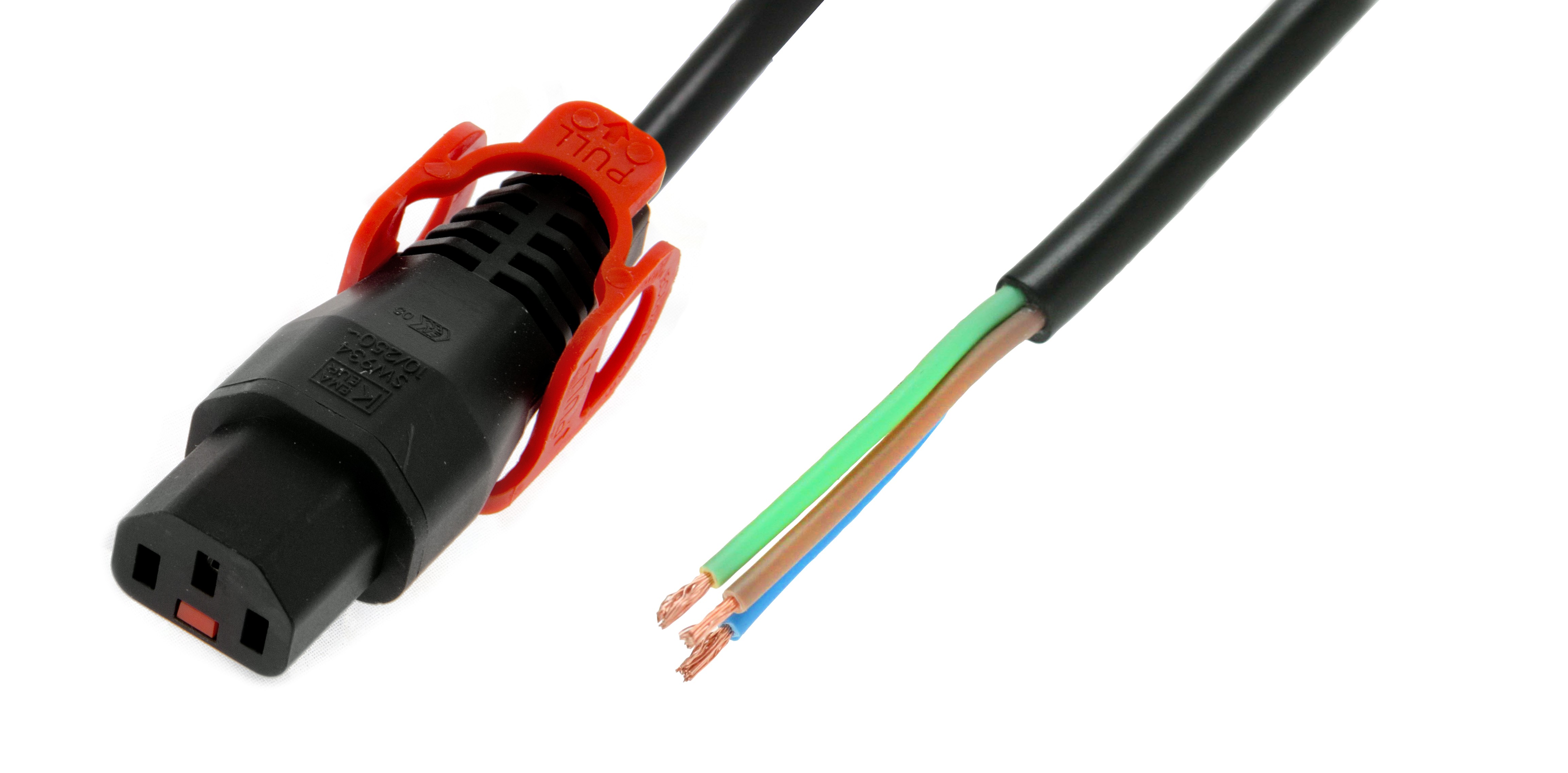 IEC Lock - Cordon secteur dénudé vers C13 avec cage - 3m - Noir