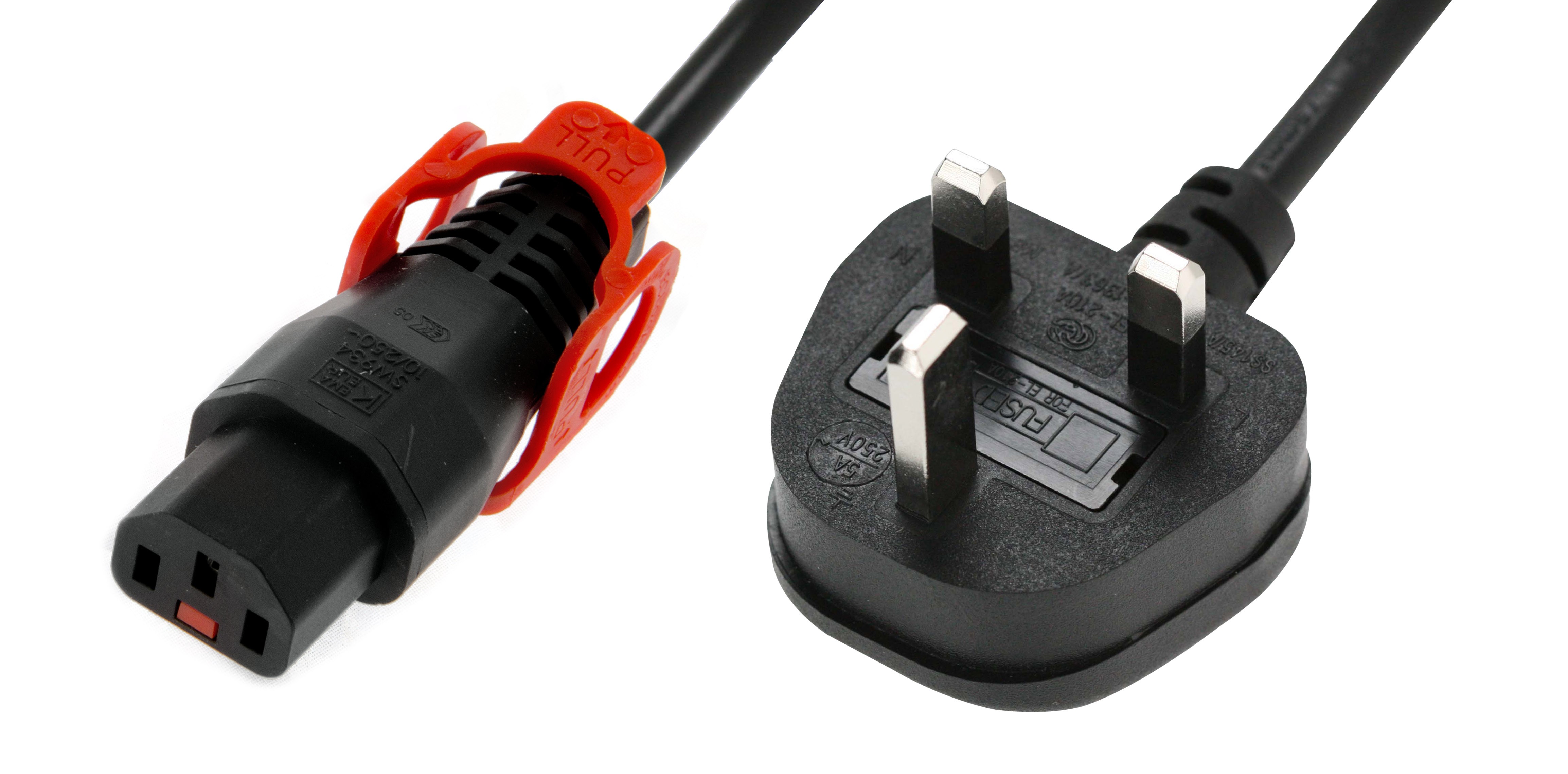 IEC Lock - Cordon secteur 2P+T UK vers C13 avec cage - 2m - Noir