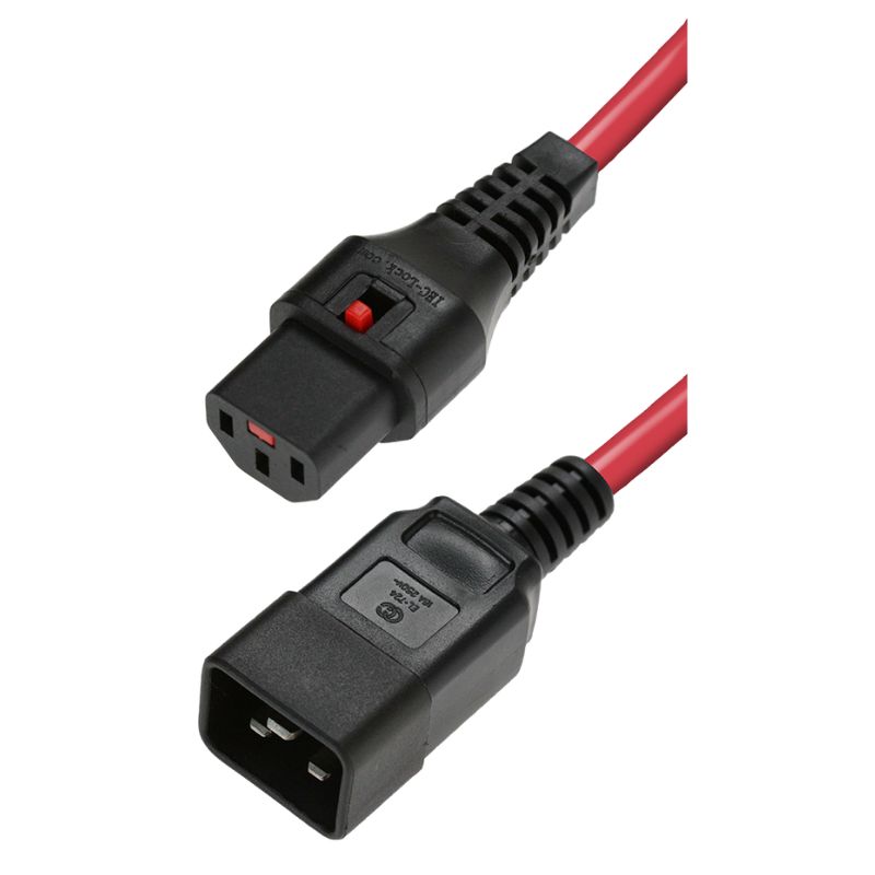 IEC LOCK - Rallonge secteur C13/C20 H05VV-F rouge - 2m