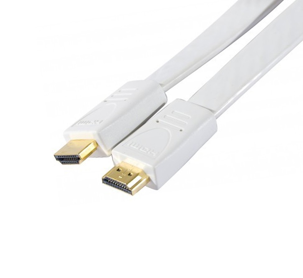 Cordon HDMI Plat 1.3 - Contact Or - M / M - 5 m - Blanc