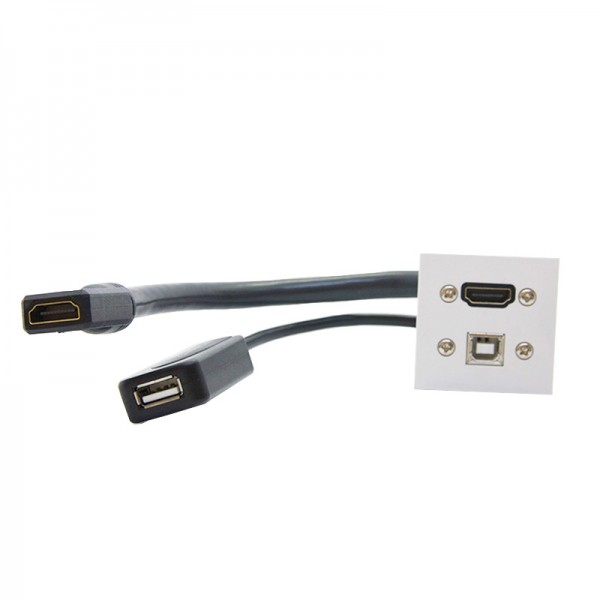 Plastron 45X45 HDMI 2.0 60° F/F 0.3m + USB2.0 B->A F/F amplifié 0.2m