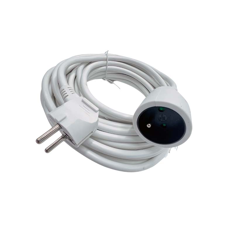 Rallonge secteur 2P+T Mâle/Femelle - Coudé/Droit - Blanc - 10m