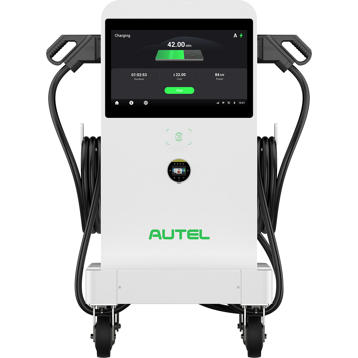 Borne de recharge AUTEL DC Compact_47kW 2 pist. 5.5m-150A-roulettes