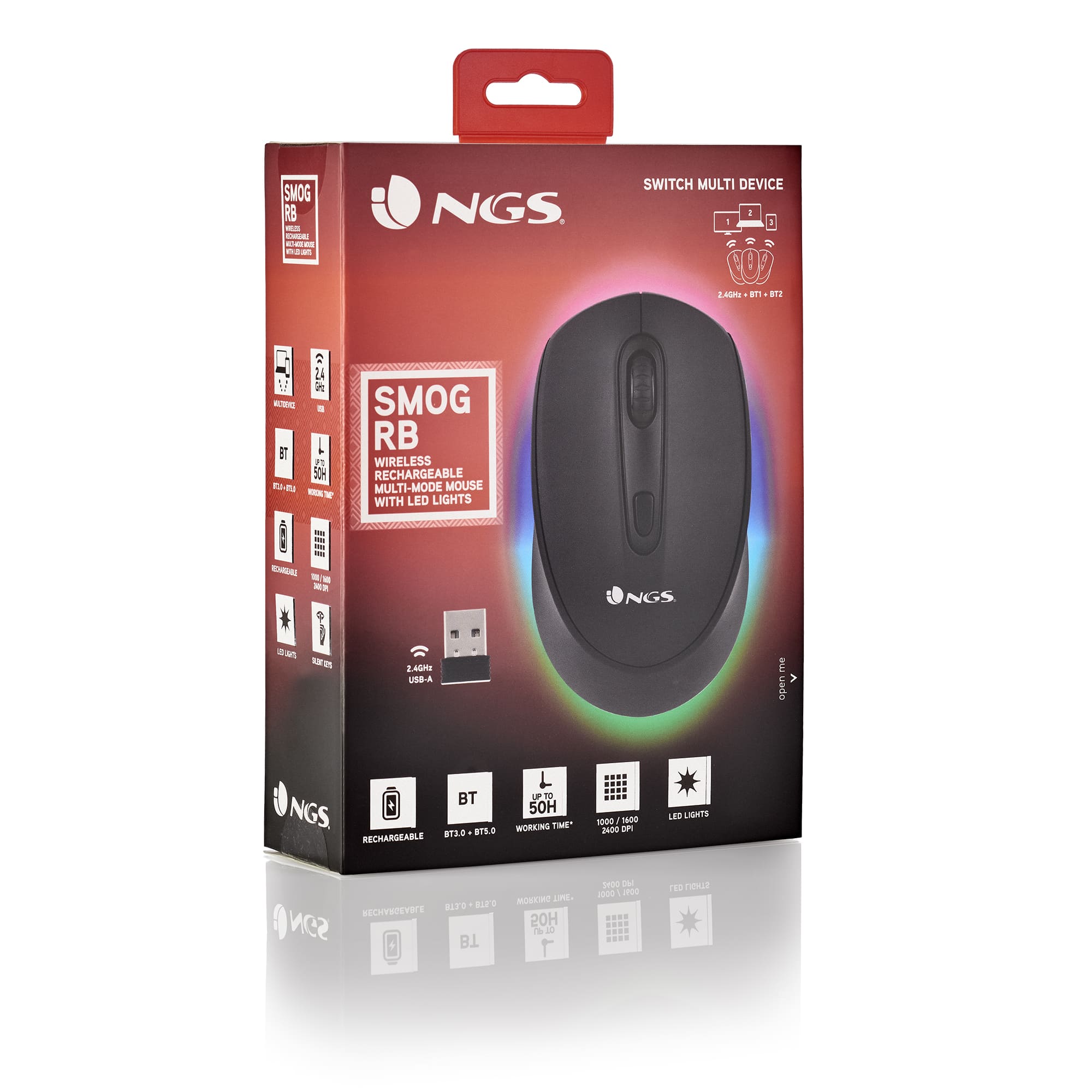 NGS - Souris sans-fil 2,4Ghz+BT3.0+BT5.0 -rechargeable USB-C- SMOG-RB