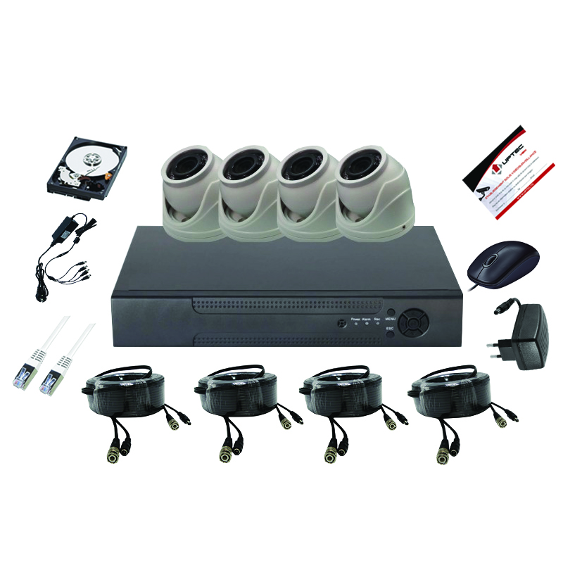 UPTEC VIEW - Pack5en1 DVR4CH HDD1T câbles alims 4 minidômes 5MP EOL