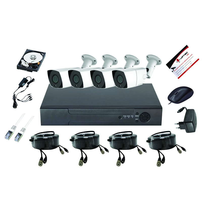 UPTEC VIEW- Pack5en1 DVR4CH HDD1T câbles alims 4 bullets 2.7-13.5 EOL