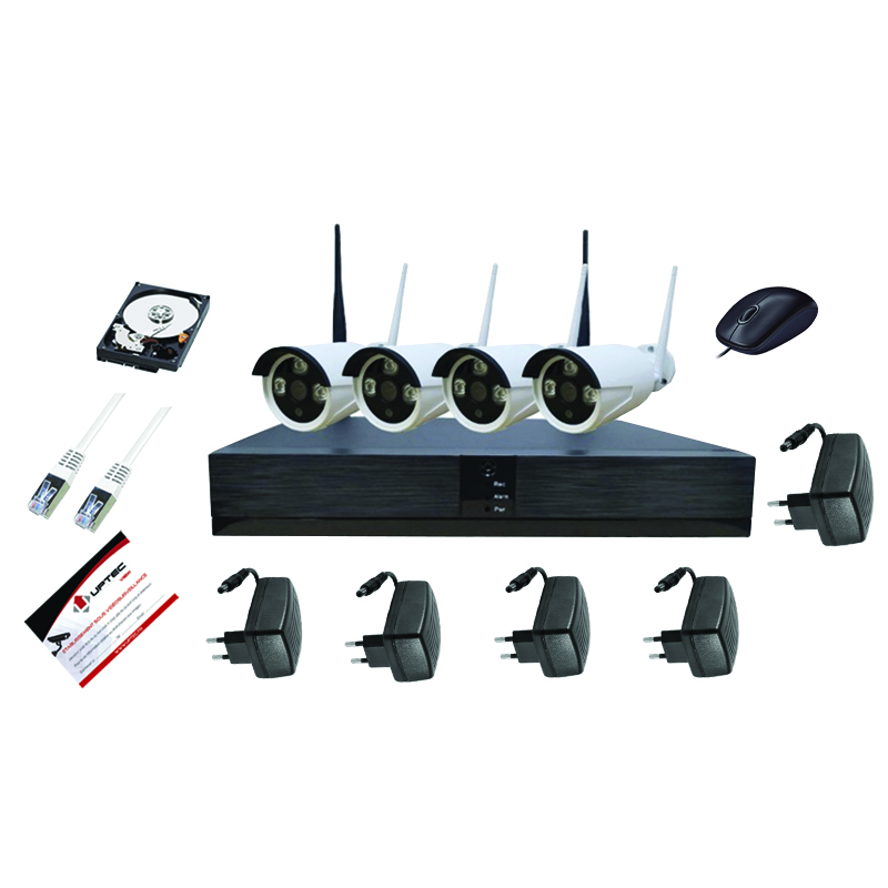 UPTEC VIEW -Pack IP NVR 4CH WiFi HDD1T WiFi alims 4 bullets 3.6mm EOL