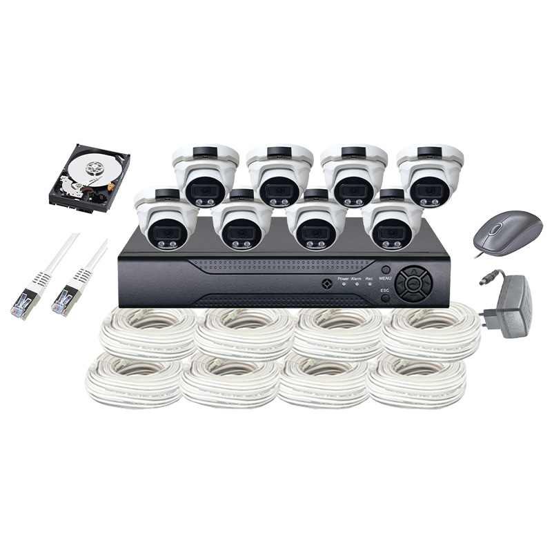 UPTEC VIEW - Pack IP NVR HD 8CH Poe câbles 8 dômes 3.6mm 4MP EOL