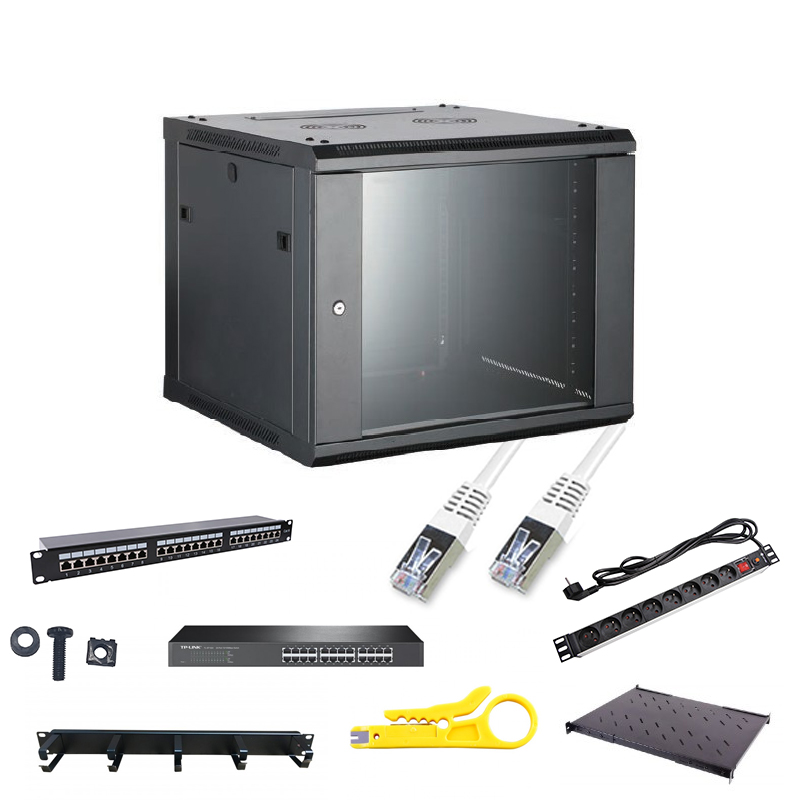 Solution 19" 12U  Equipé 24P CAT6 avec 8062472 panneaux équipés