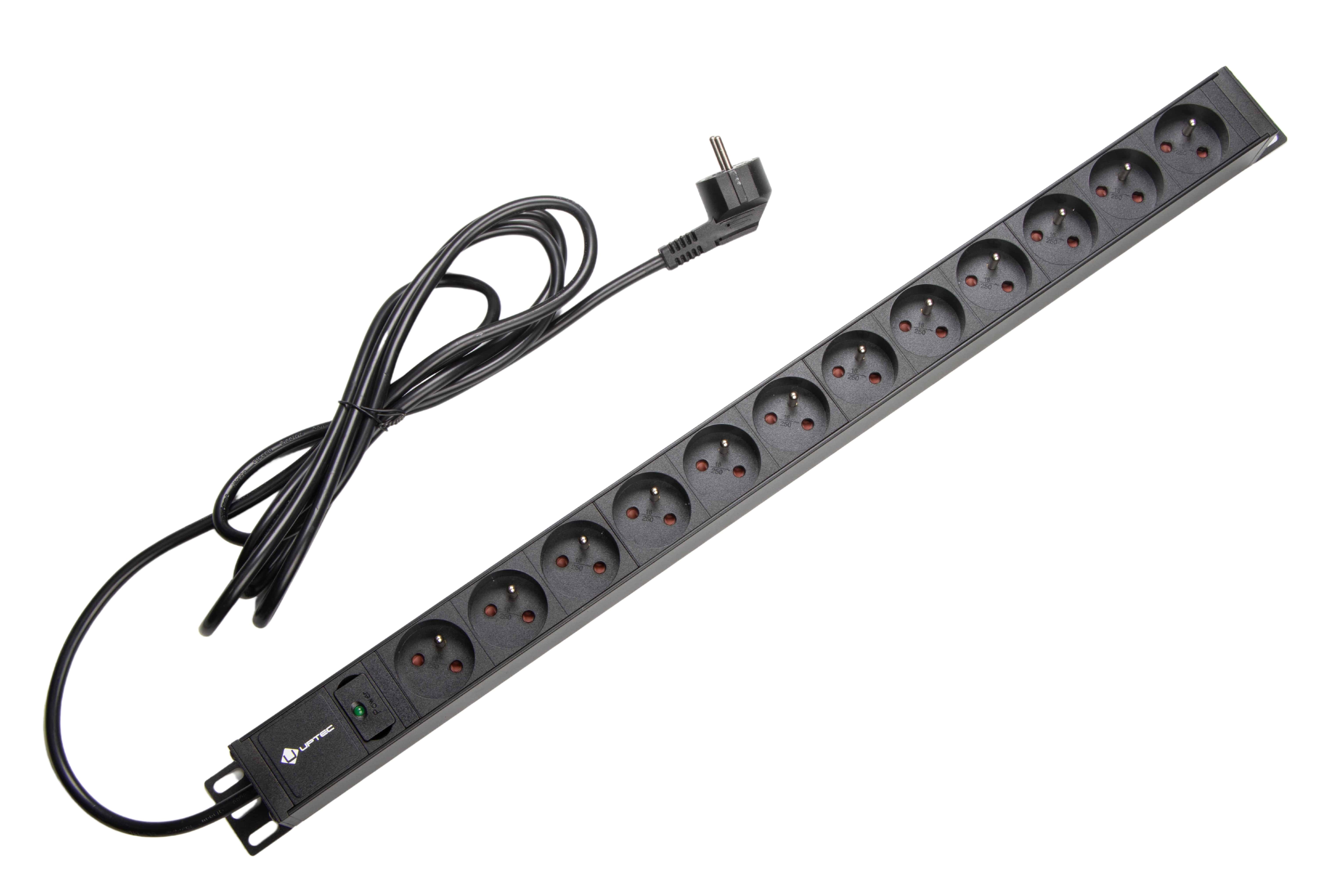 UPTEC - PDU vertical 12 prises 2P+T câble 3m avec voyant lumineux