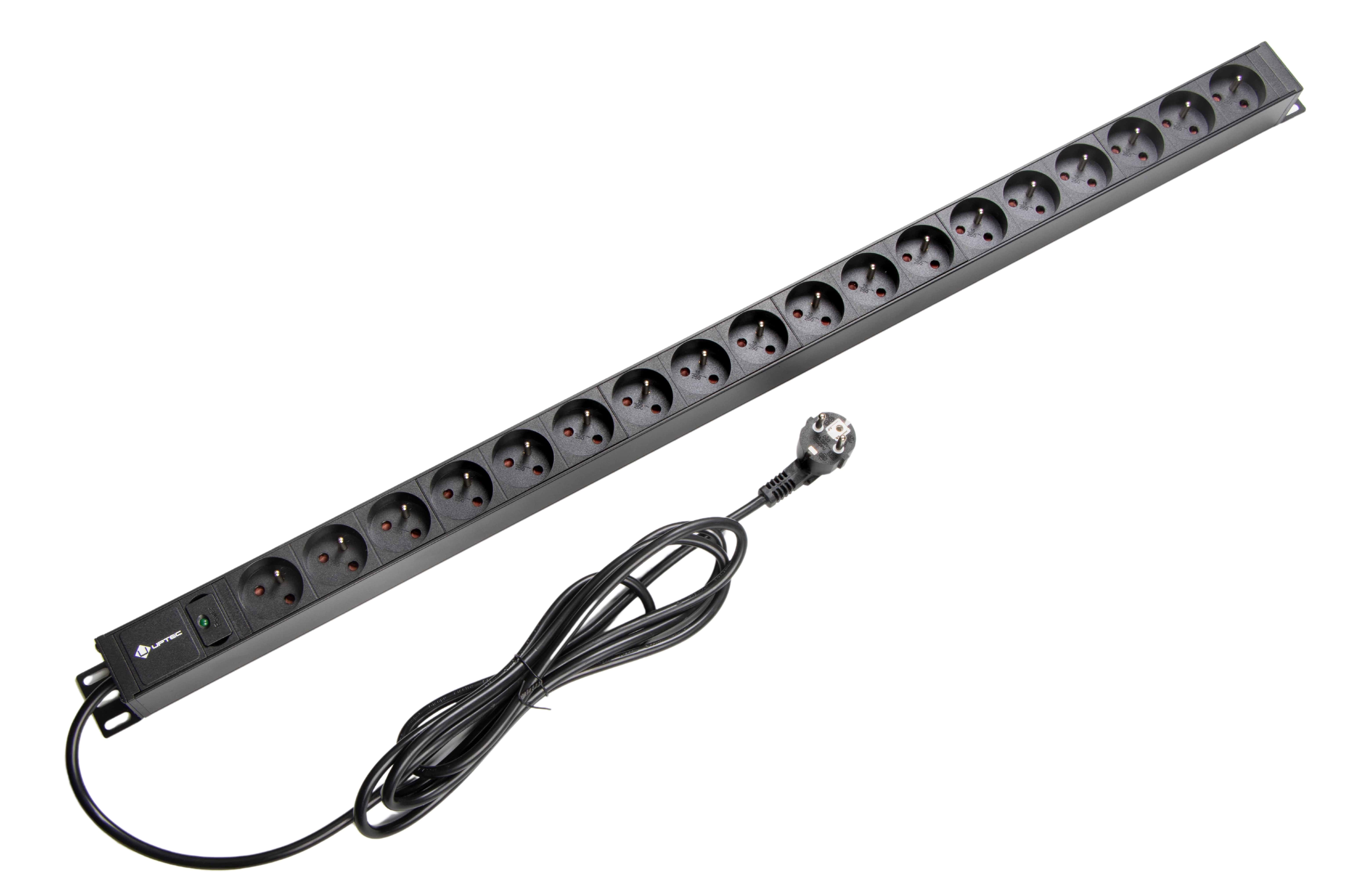UPTEC - PDU vertical 18 prises 2P+T câble 3m avec voyant lumineux