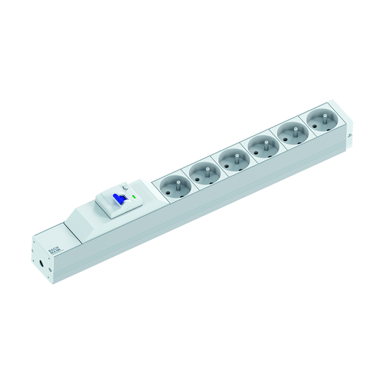 BACHMANN - 333.4065 - PDU 19'' 1U profil gris 6 x socles UTE 2P+T