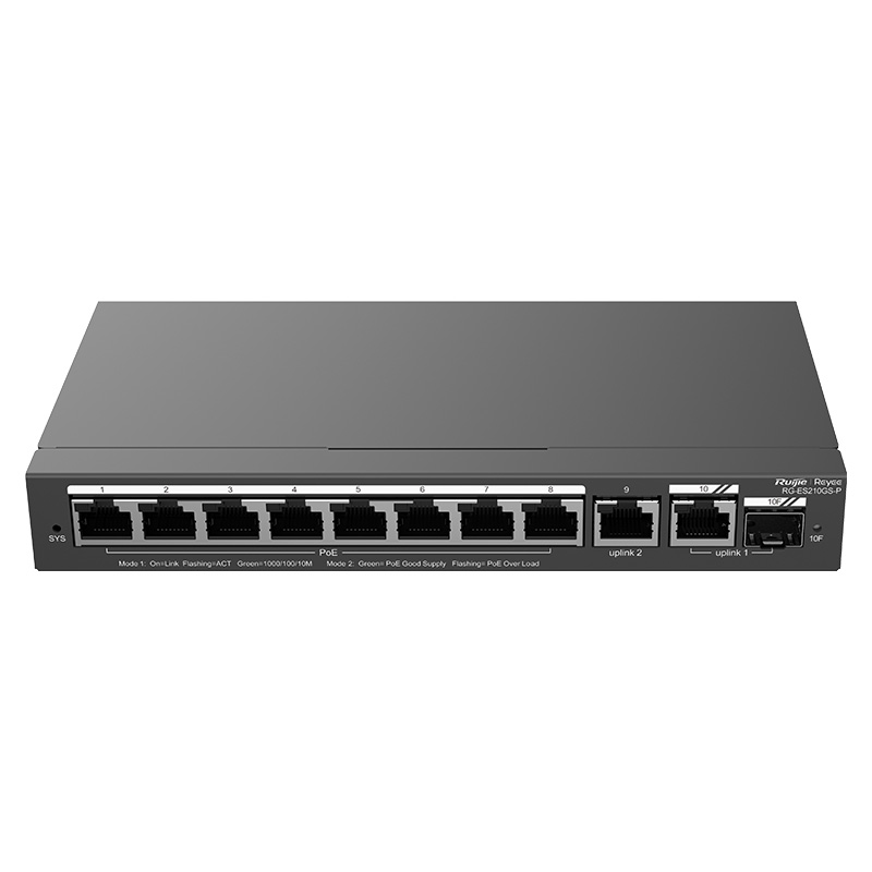 REYEE - Switch Gigabit 10 ports dont 8 PoE+1Giga 1SFP RG-ES110GS-P-L