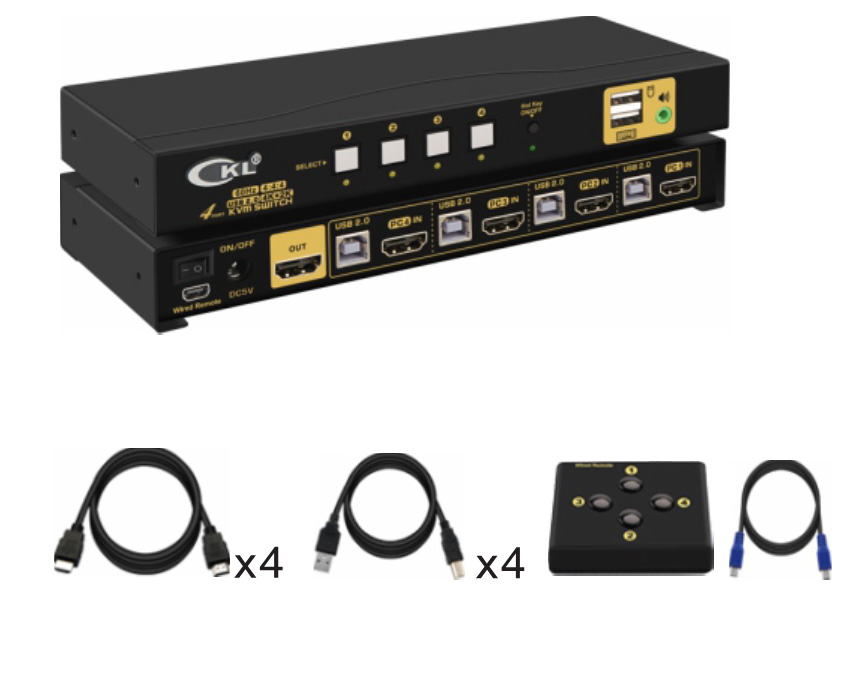 KVM 4 ports HDMI/USB - 4K x 2K @60Hz - Livré avec cordons