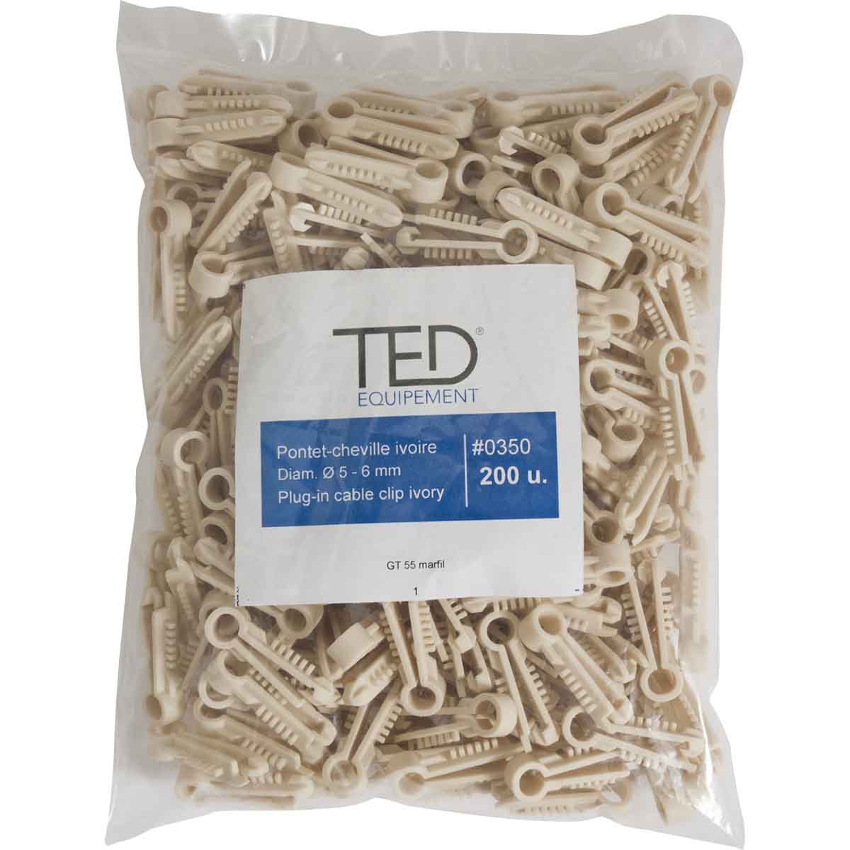 Pontet cheville rond ivoire TED - Ø5-6mm /Qté 200