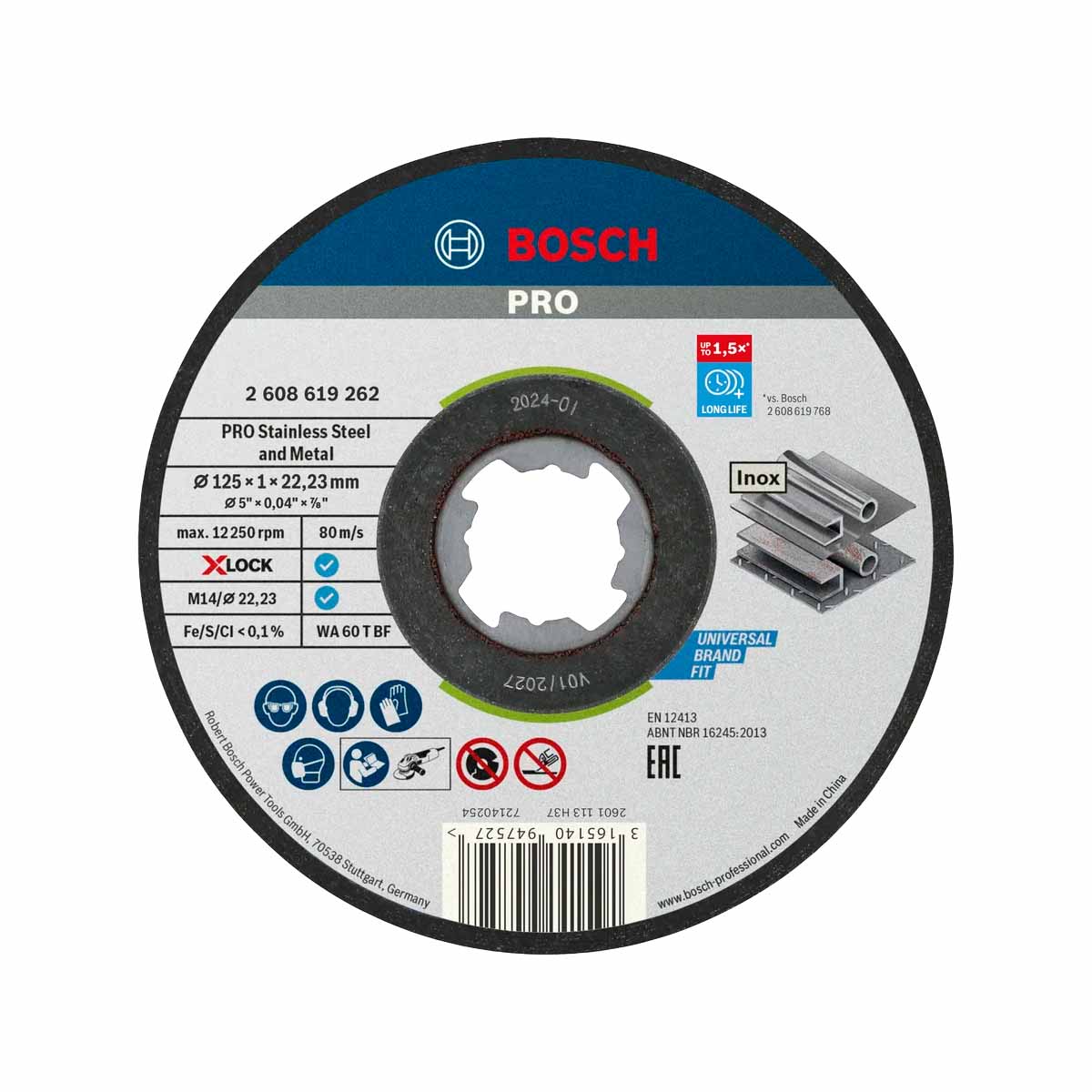 Disque à tronçonner X-LOCK pour inox 125x1mm BOSCH