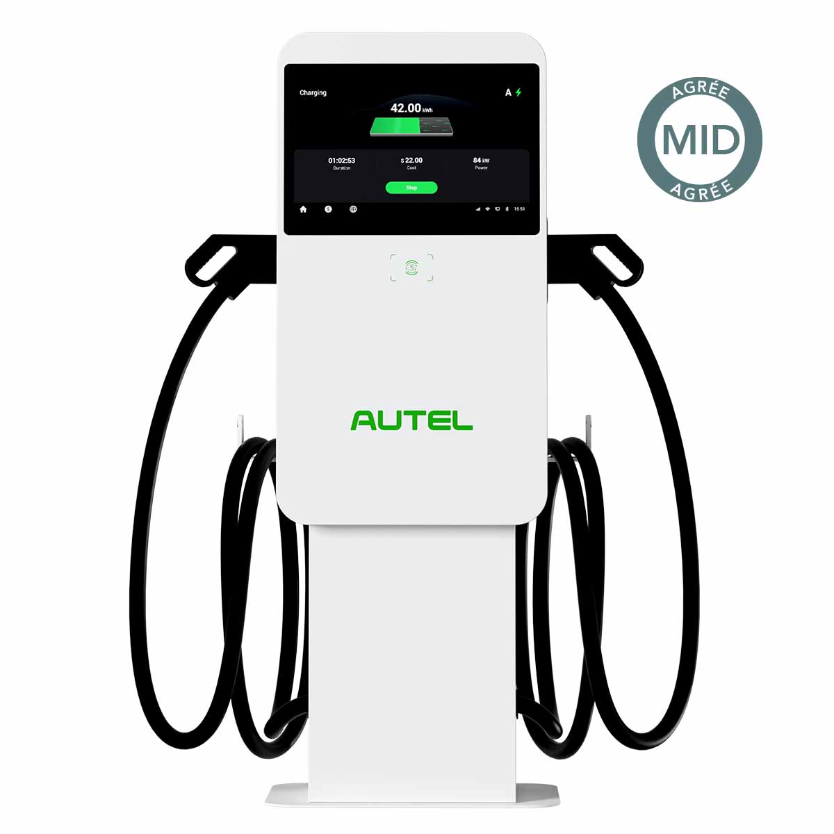 Borne de recharge AUTEL DC Compact_50kW MID 2 pistolets 5.5m - 150A