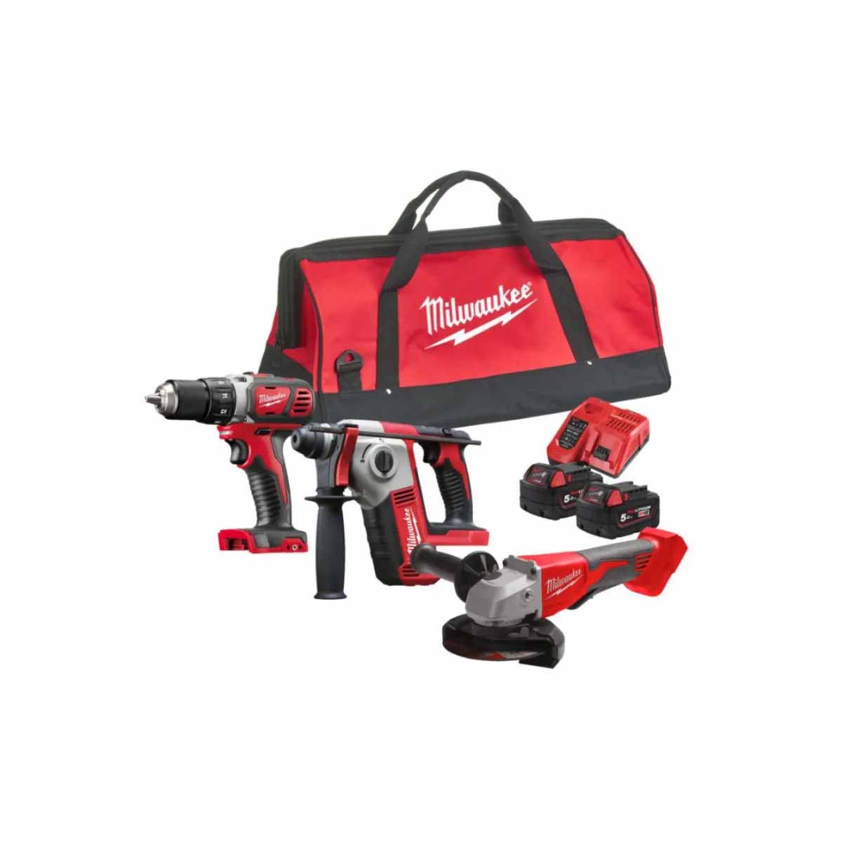 Tripack MILWAUKEE perfo perceuse meuleuse 18V 2x5Ah + sac - V2