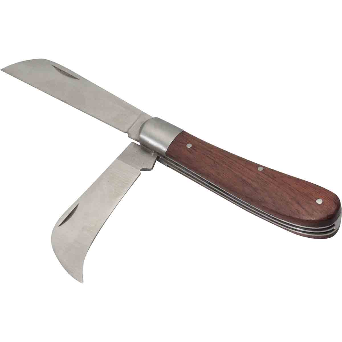 Couteau électricien 2 lames dont 1 droite et 1 serpette manche bois