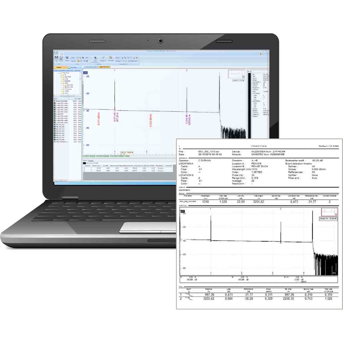 Logiciel Fibercâble 2 pour traitement résultats mesure optique
