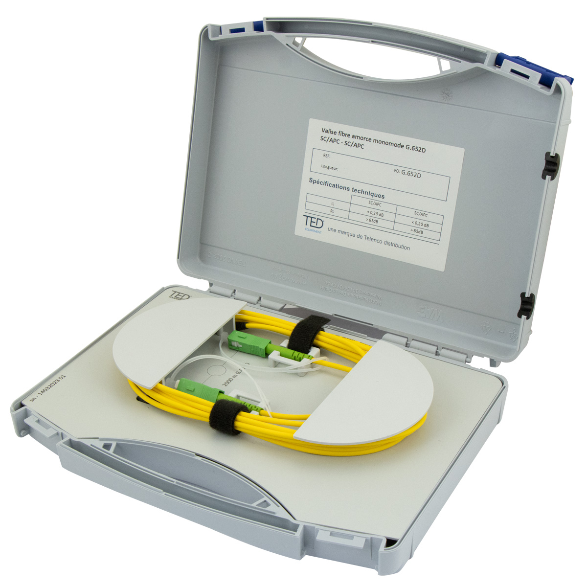 Valise fibre amorce monomode G.652D SC/APC-SC/APC Lg 1000m