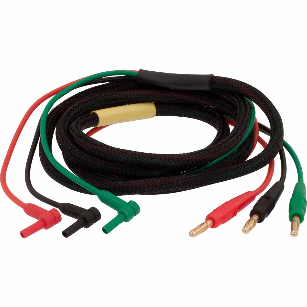 Cordon cuivre banane TED 3 fiches coudées 2mm/3 fiches 4mm N/R/V Lg 2