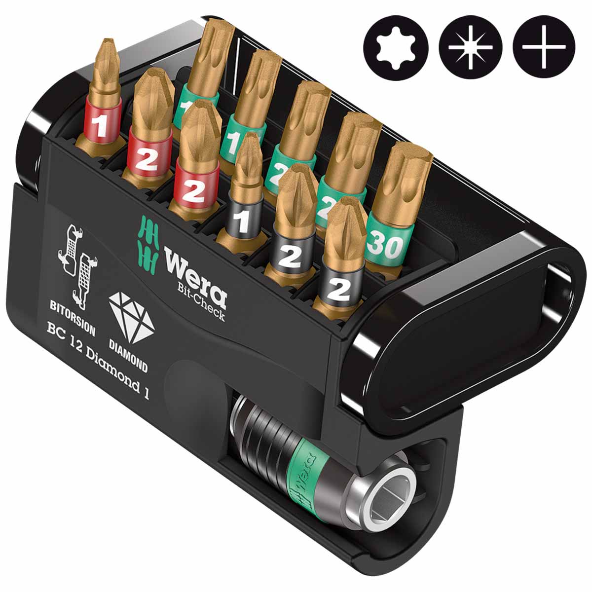 Coffret de 11 embouts WERA Bit-Check 12 Diamond - PH / PZ / Torx