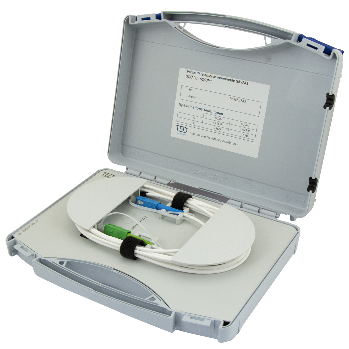 Valise fibre amorce monomode G.657A2 SC/APC-SC/UPC Lg 2000m